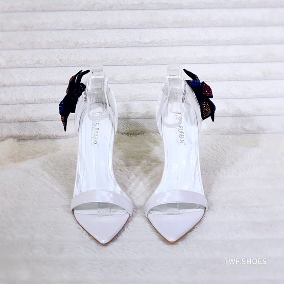 Ellie Pearl White Stiletto High Heels With Diamante Flowers - Picture 7 of 13